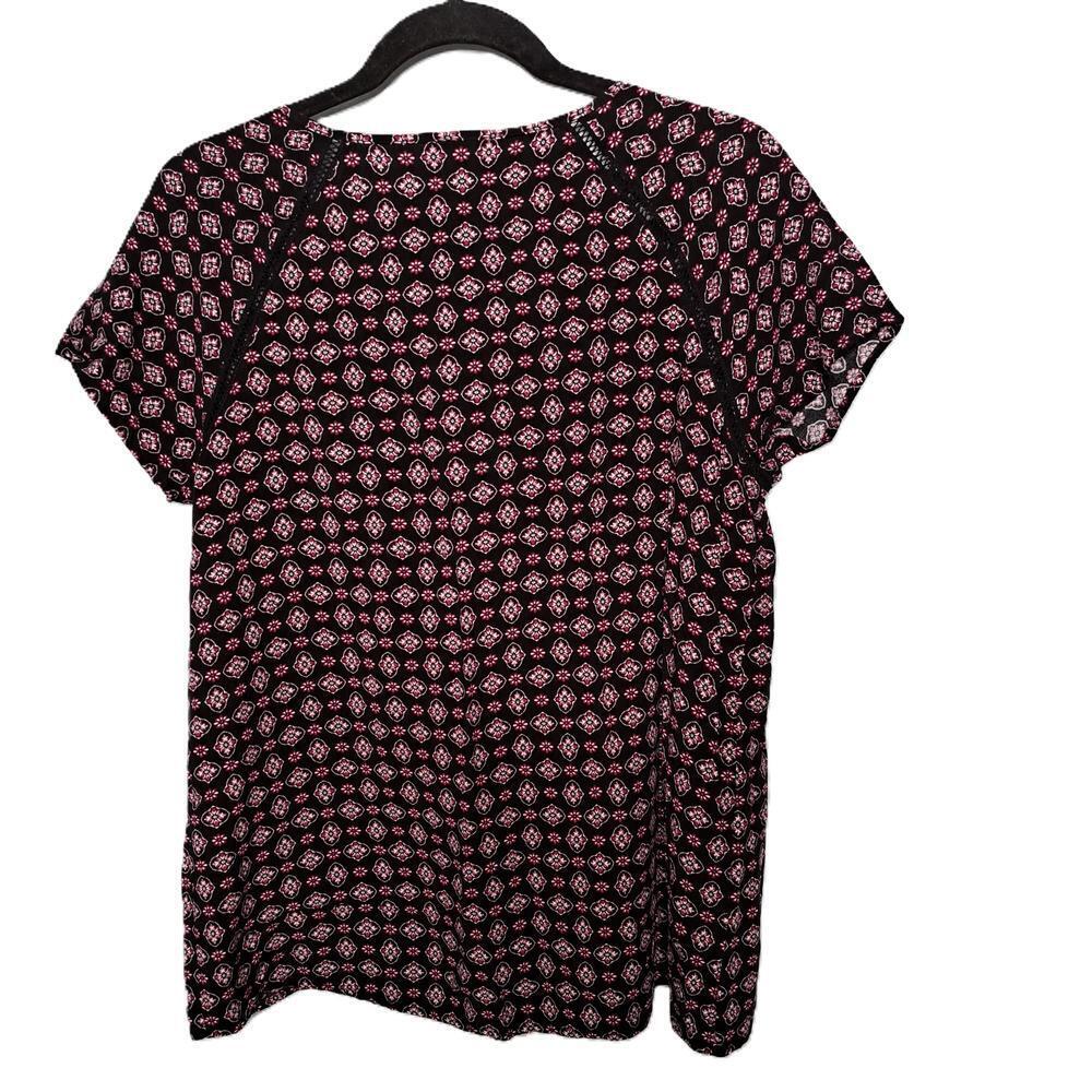 J. Jill Women's Black Floral Print Short Sleeve Peasant Top Blouse Size M - Picture 4 of 6